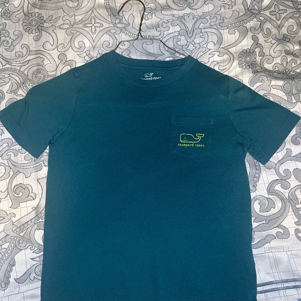 Vineyard Vines Teal Short Sleeve Pocket Tee with Lime Logo